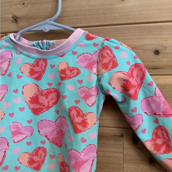 Ruffle Butts Size 12-18 Months Hearts Long Sleeve Rash Guard One Piece Swimsuit - Picture 2 of 8